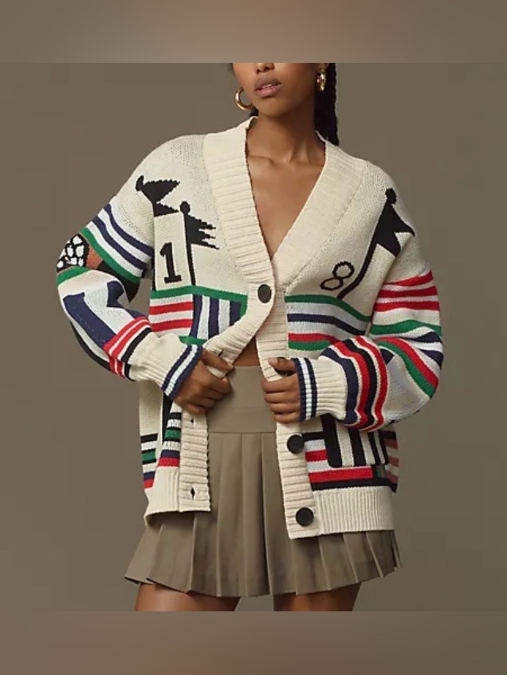 Anthropologie Maeve Golf-themed oversized cardigan size XL